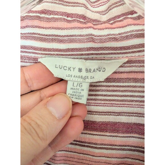 Lucky Brand Striped Button Up Boyfriend Shirt Womens Large Boho Top Preppy Beach - Picture 5 of 8